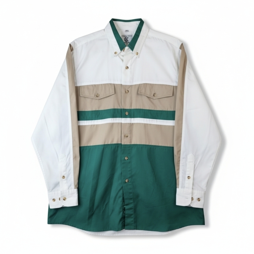 Corral West HEELS Color Block Western Shirt - Men's L | Green, Tan, White